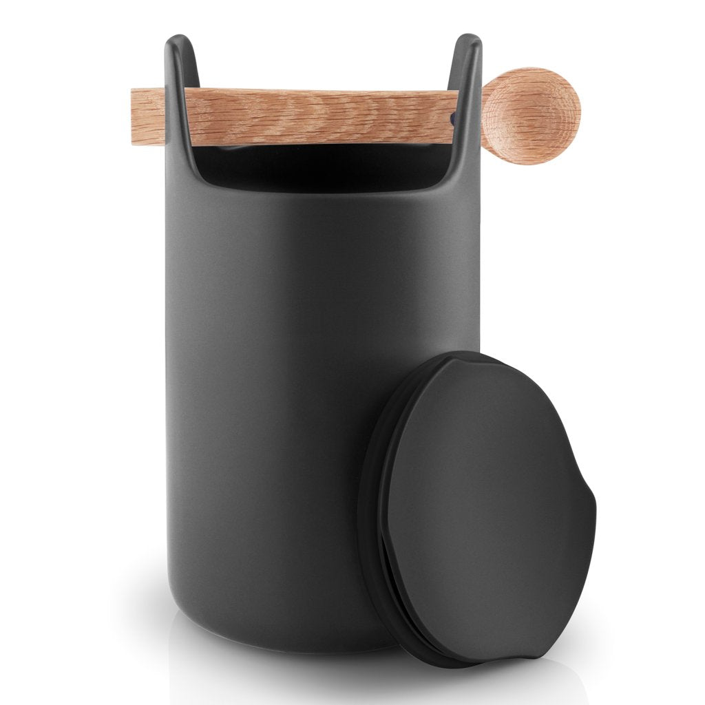 Eva Solo Matbehållare, med träsked, svart