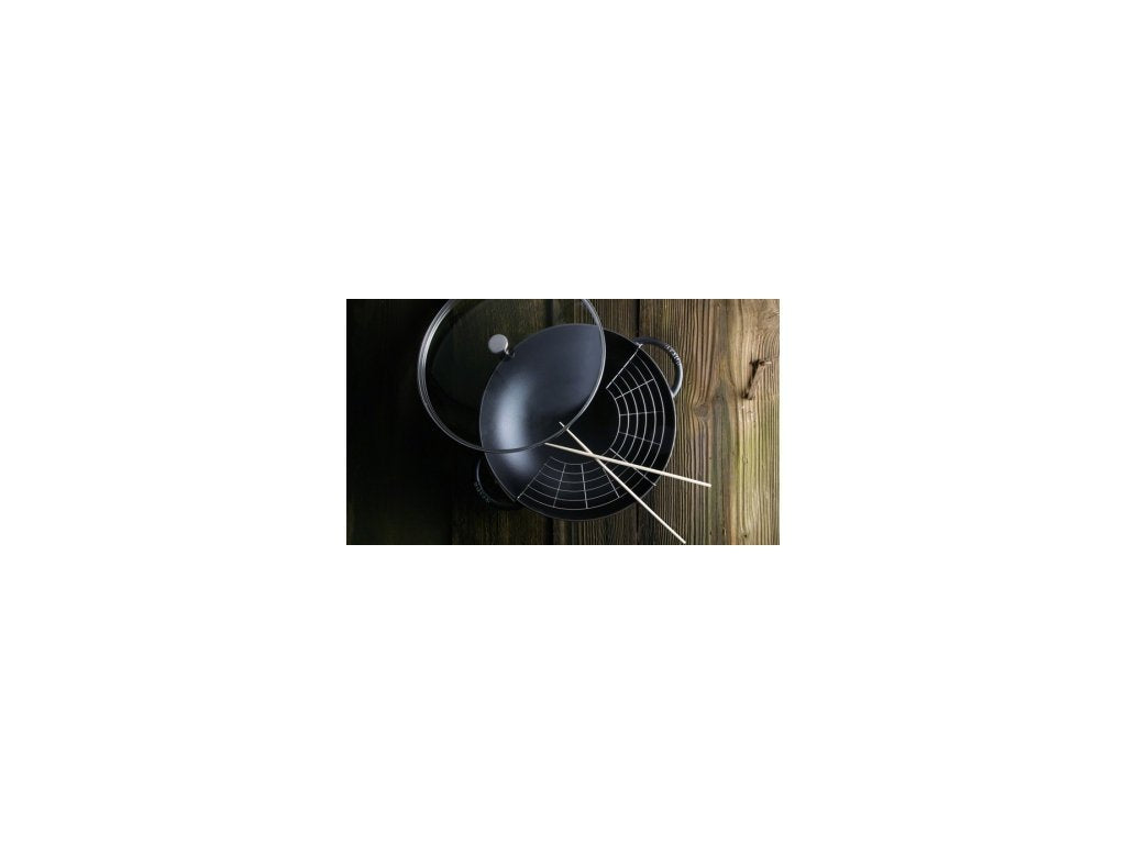 Staub Wok 37 cm, med glaslock, körsbär, gjutjärn
