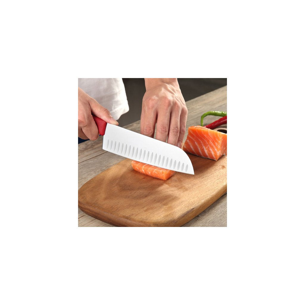 Victorinox Santoku-kniv 17 cm, med ovala spår, röd