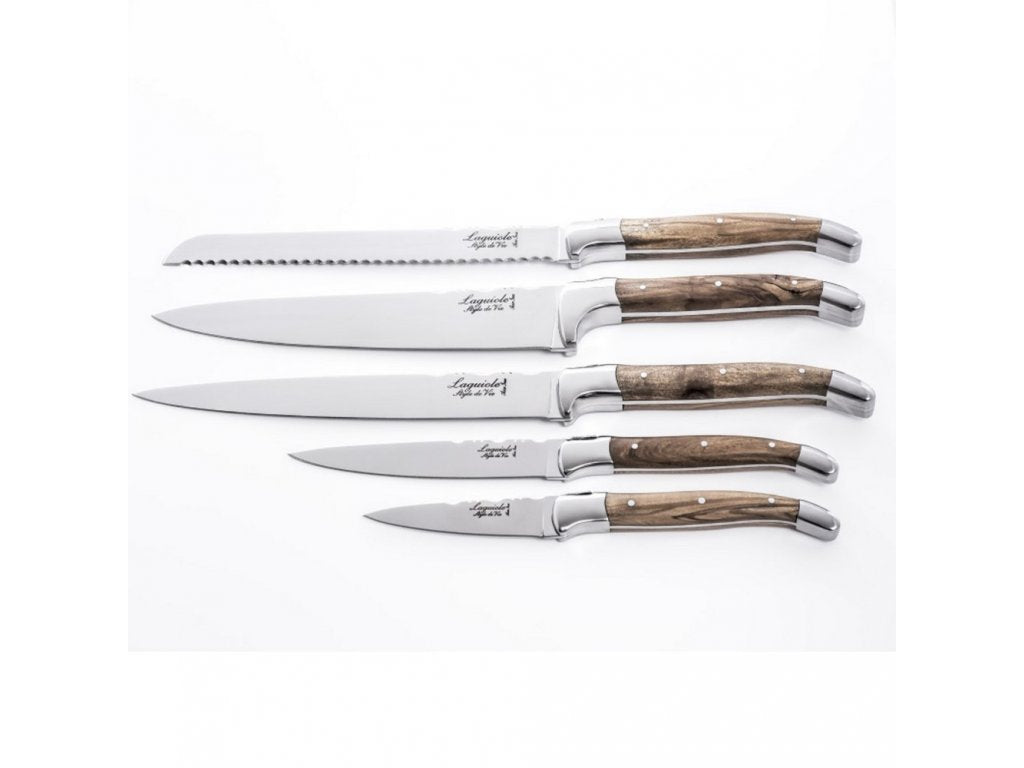 Laguiole Knivset, 6 st med magnetstativ LUXURY, olivträ