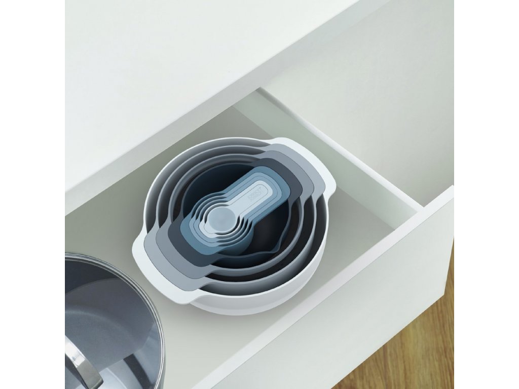 Joseph Joseph Köksskålsset NEST 40112, 9 st, med durkslag och måttbägare, blå