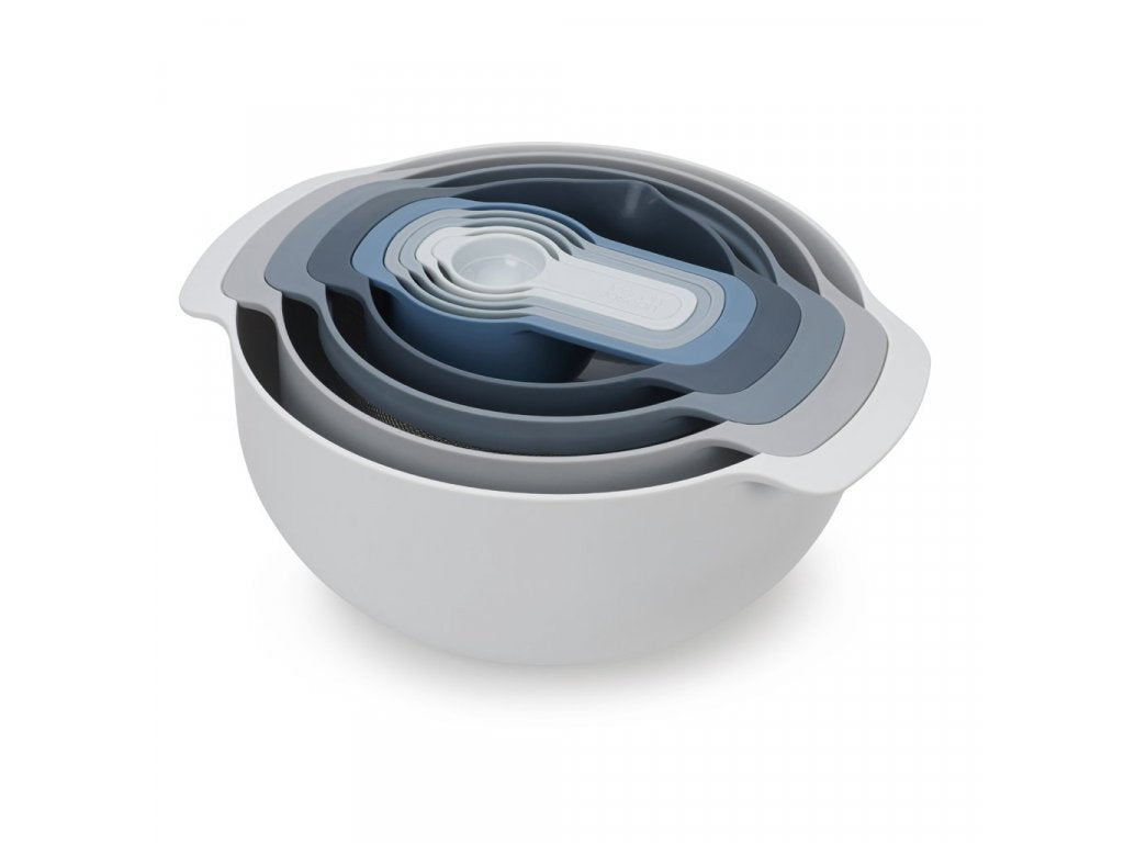 Joseph Joseph Köksskålsset NEST 40112, 9 st, med durkslag och måttbägare, blå