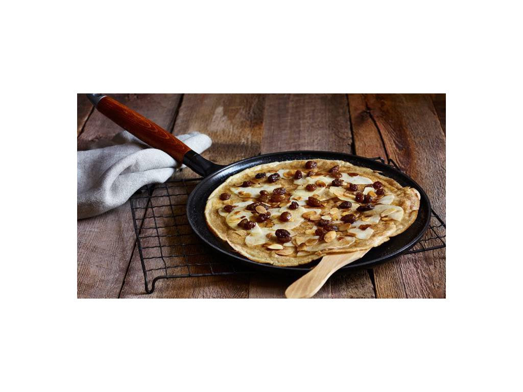 Staub Crepe-panna 28 cm, med crepevändare och spridare, trähandtag, gjutjärn