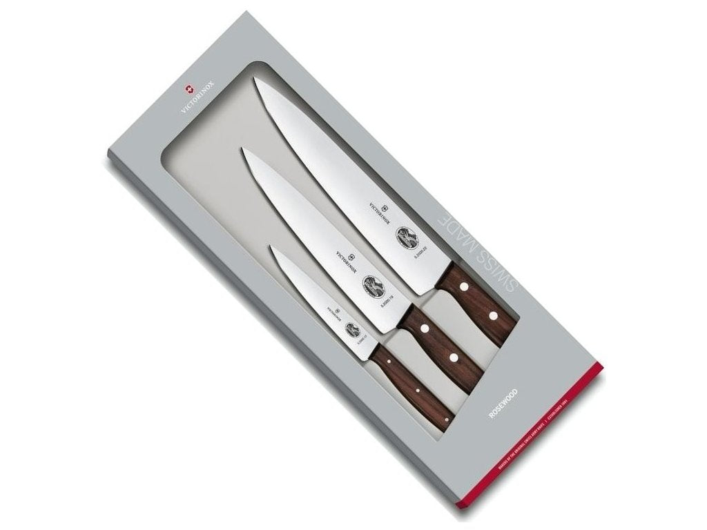 Victorinox Knivset, 3 st, 12/19/22 cm, handtag i rosenträ