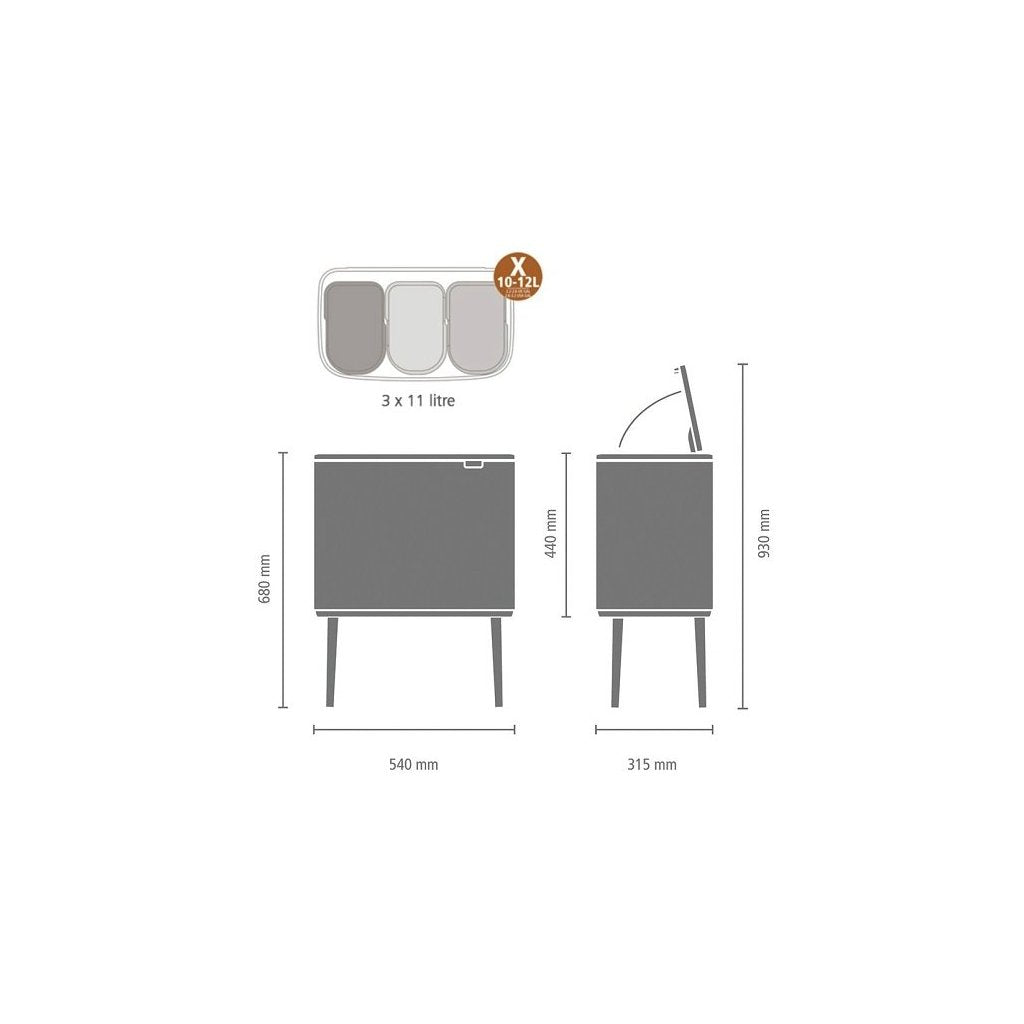Brabantia Soptunna med trycklock TOUCH BIN 3 x 11 l, champagne