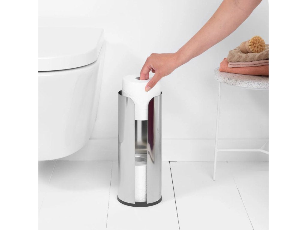 Brabantia Toalettborsthållare, toalettpappershållare och reservrullstativ i set RENEW, blankt stål