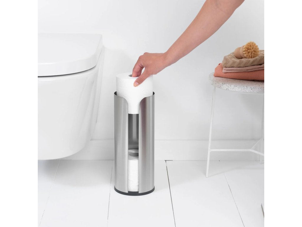 Brabantia Toalettborsthållare, toalettpappershållare och reservrullstativ i set RENEW, matt stål