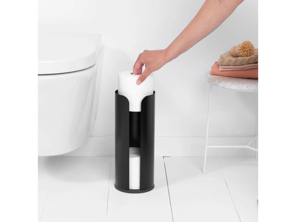Brabantia Toalettborsthållare, toalettpappershållare och reservrullstativ i set RENEW, svart