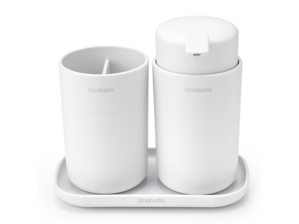 Brabantia Dispenser för flytande tvål och tandborstmugg i set, vit