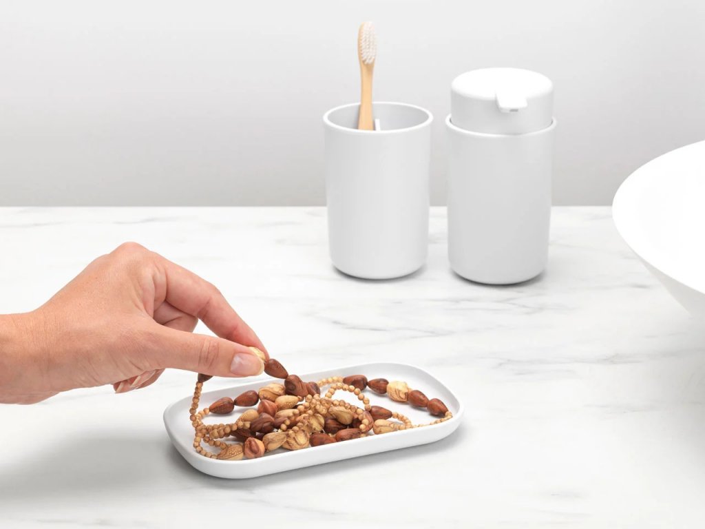 Brabantia Dispenser för flytande tvål och tandborstmugg i set, vit