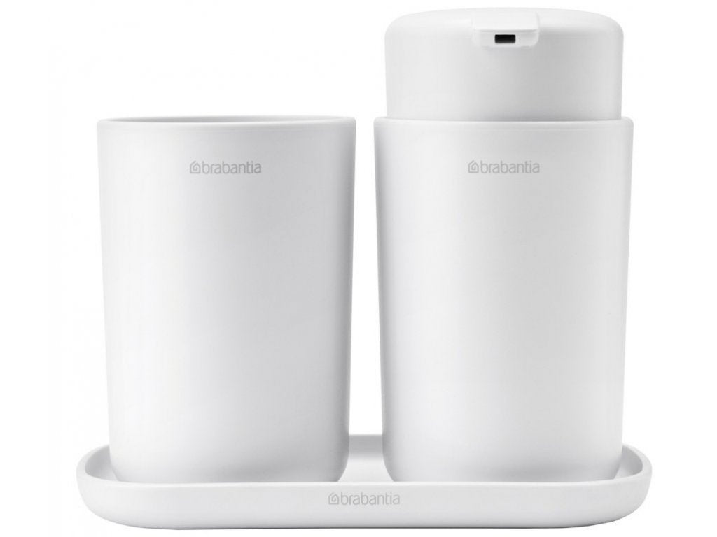 Brabantia Dispenser för flytande tvål och tandborstmugg i set, vit