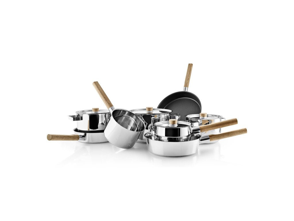 Eva Solo Non-stick stekpanna NORDIC KITCHEN 24 cm, med trähandtag, rostfritt stål