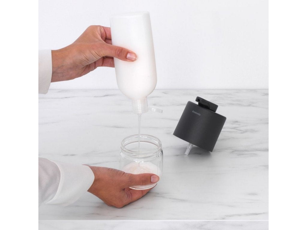 Brabantia Dispenser för flytande tvål MINDSET 200 ml, mineralgrå, stål och glas
