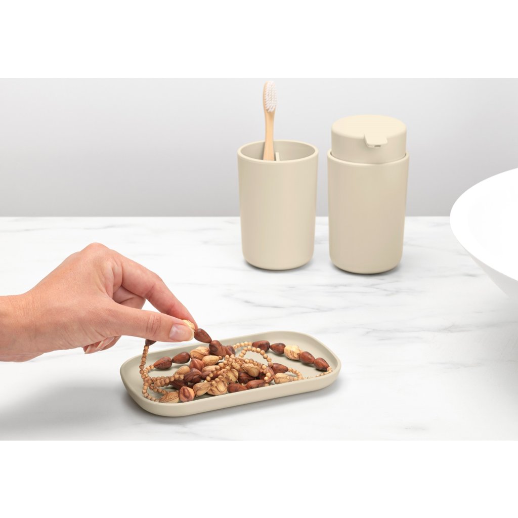 Brabantia Dispenser för flytande tvål och tandborstkopp i set RENEW mjuk beige