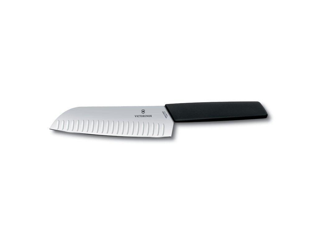 Victorinox Santoku-kniv SWISS MODERN 17 cm, med ovala spår, svart