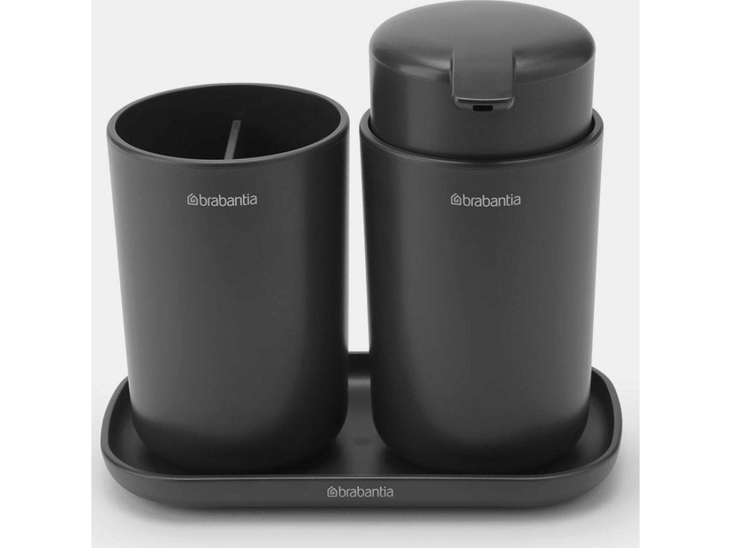 Brabantia Dispenser för flytande tvål och tandborstmugg i set, grå