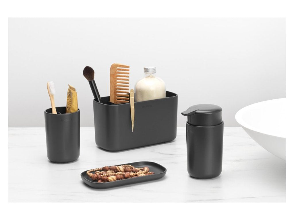 Brabantia Dispenser för flytande tvål och tandborstmugg i set, grå