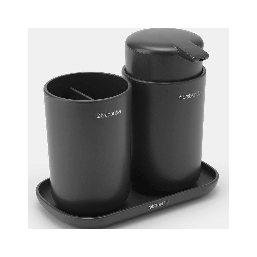 Brabantia Dispenser för flytande tvål och tandborstmugg i set, grå