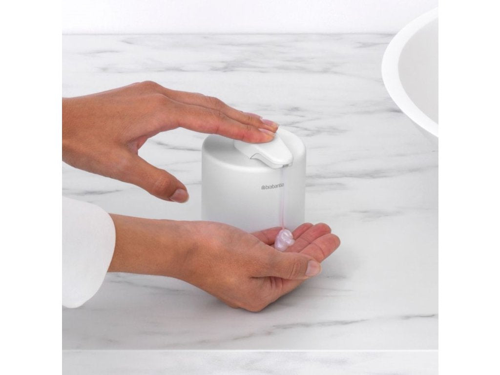 Brabantia Dispenser för flytande tvål MINDSET 200 ml, mineralvit, stål och glas