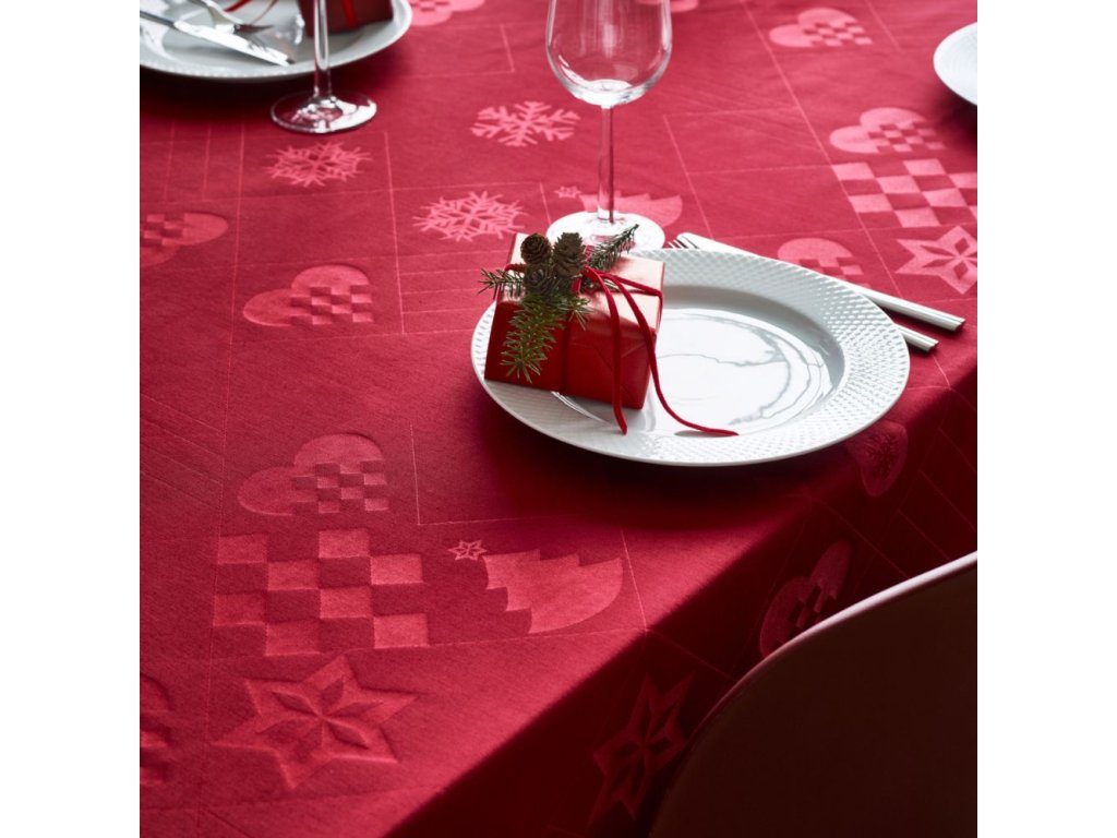 Rosendahl Julduk NATALE 150 x 370 cm, jacquardvävd, röd