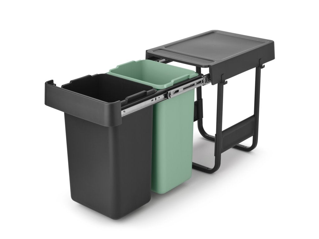 Brabantia Inbyggd avfallstunna SORT & GO 2x 15 l, mörkgrå / jadegrön, plast