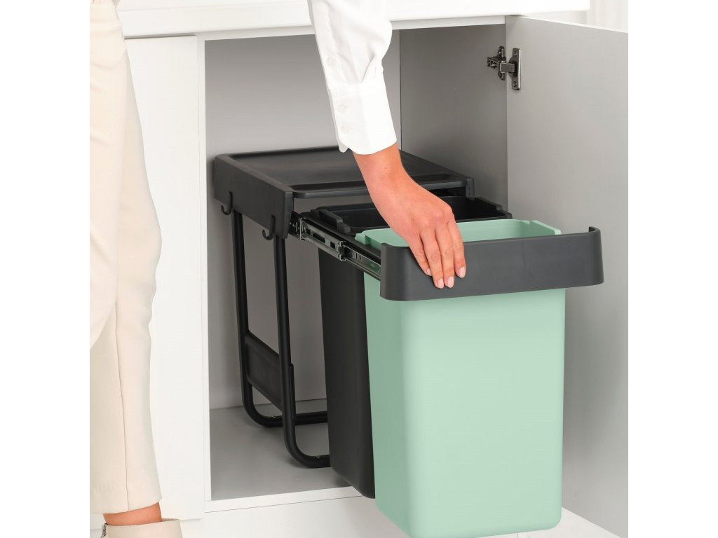 Brabantia Inbyggd avfallstunna SORT & GO 2x 15 l, mörkgrå / jadegrön, plast