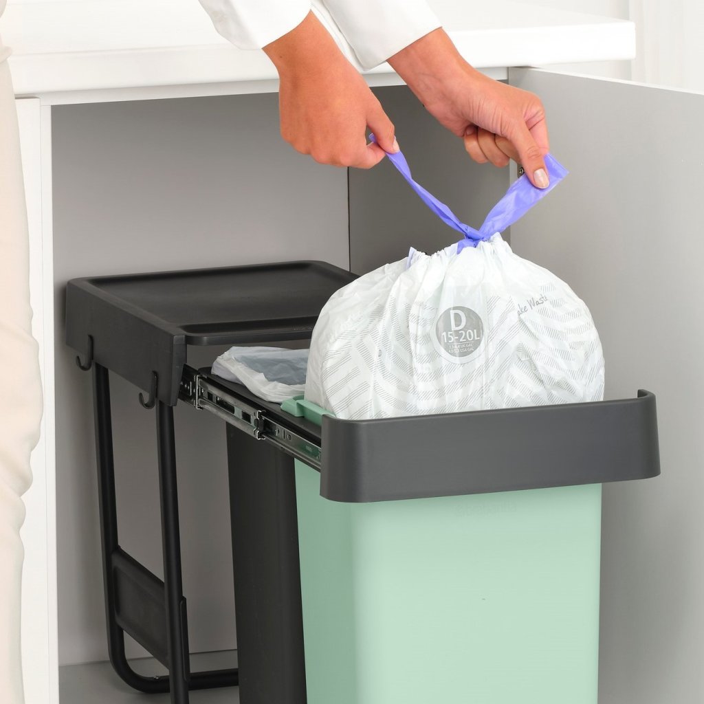 Brabantia Inbyggd avfallstunna SORT & GO 2x 15 l, mörkgrå / jadegrön, plast