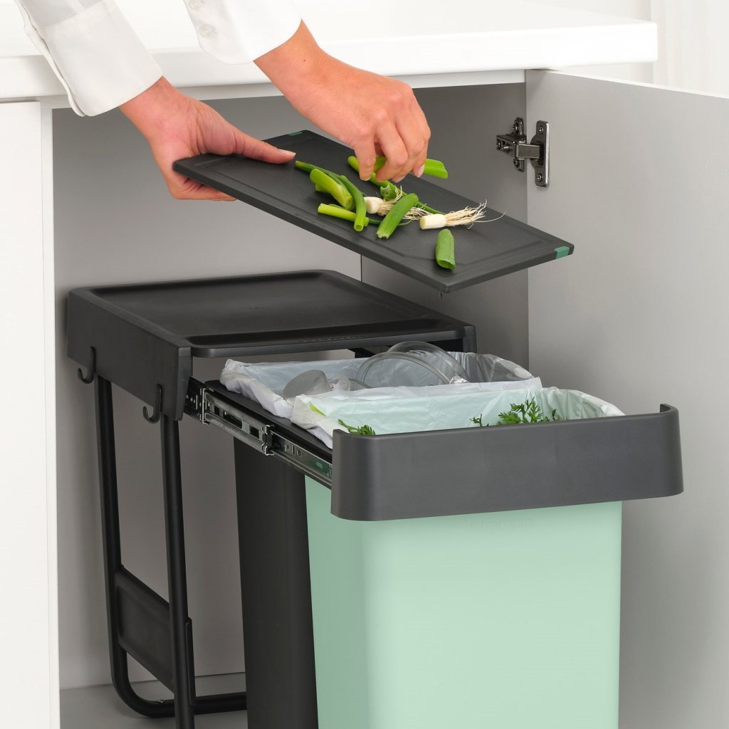 Brabantia Inbyggd avfallstunna SORT & GO 2x 15 l, mörkgrå / jadegrön, plast