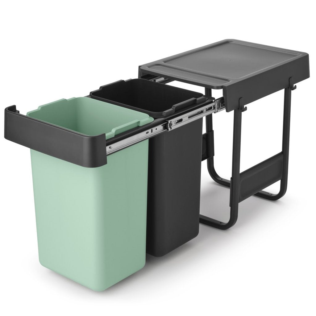 Brabantia Inbyggd avfallstunna SORT & GO 2x 15 l, mörkgrå / jadegrön, plast