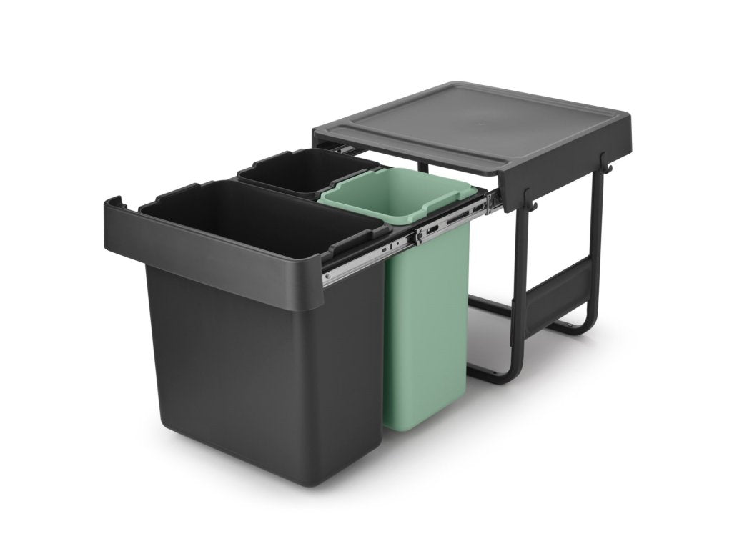 Brabantia Inbyggd avfallstunna SORT & GO 2x 10 l + 1x 20 l, mörkgrå / jadegrön, plast