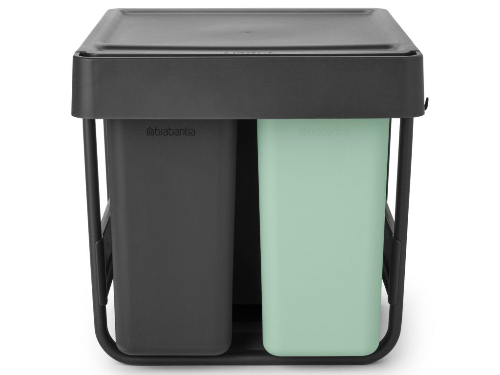 Brabantia Inbyggd avfallstunna SORT & GO 2x 10 l + 1x 20 l, mörkgrå / jadegrön, plast
