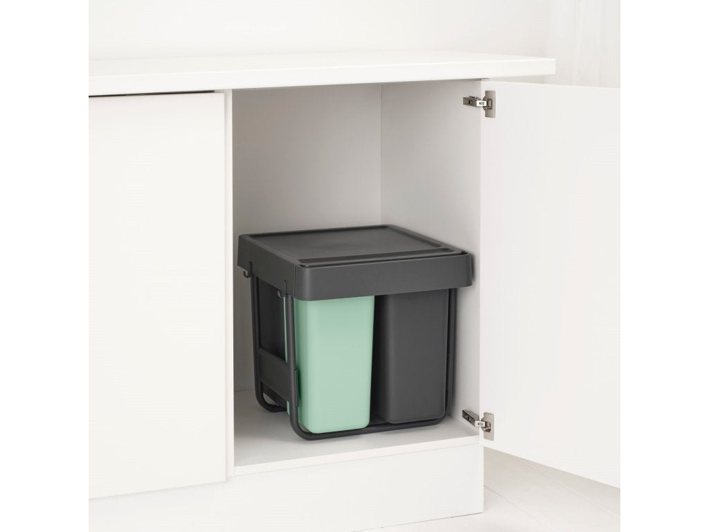 Brabantia Inbyggd avfallstunna SORT & GO 2x 10 l + 1x 20 l, mörkgrå / jadegrön, plast