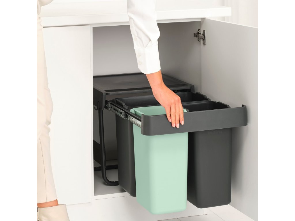 Brabantia Inbyggd avfallstunna SORT & GO 2x 10 l + 1x 20 l, mörkgrå / jadegrön, plast