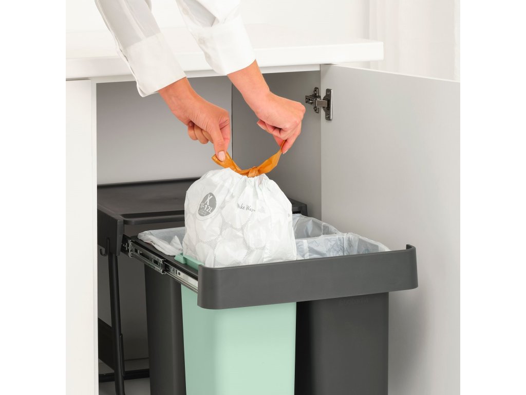 Brabantia Inbyggd avfallstunna SORT & GO 2x 10 l + 1x 20 l, mörkgrå / jadegrön, plast