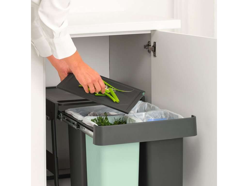 Brabantia Inbyggd avfallstunna SORT & GO 2x 10 l + 1x 20 l, mörkgrå / jadegrön, plast