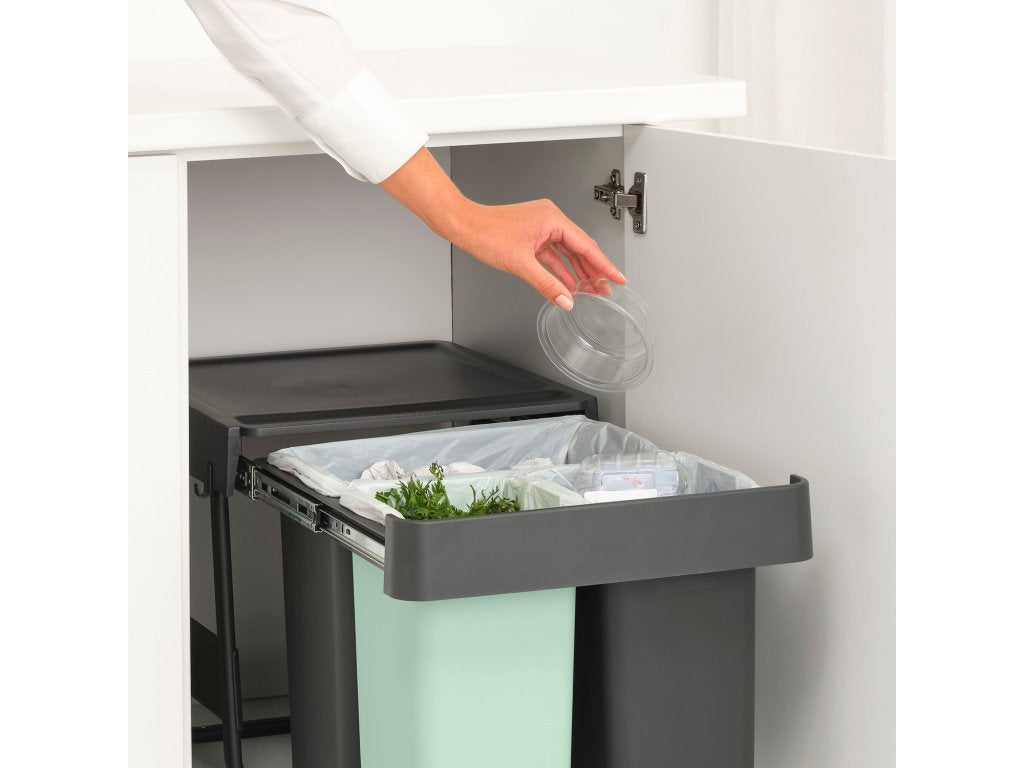 Brabantia Inbyggd avfallstunna SORT & GO 2x 10 l + 1x 20 l, mörkgrå / jadegrön, plast