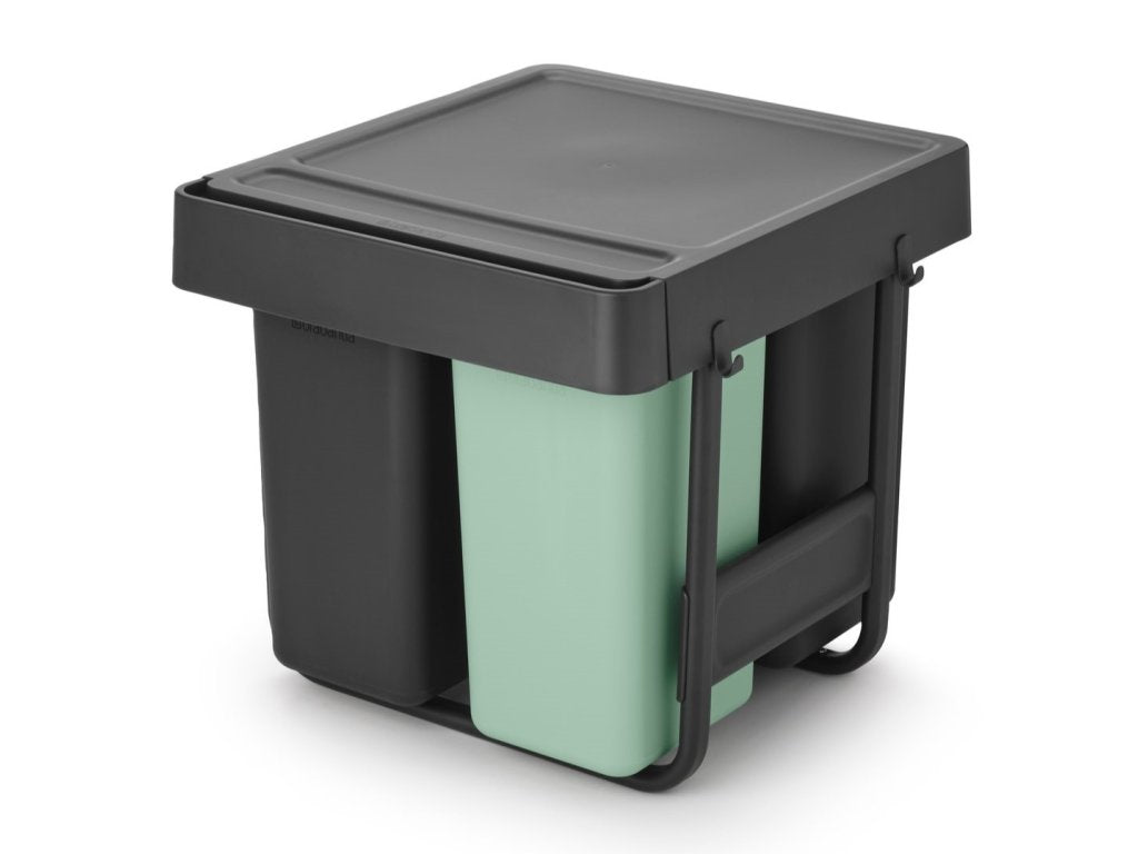 Brabantia Inbyggd avfallstunna SORT & GO 2x 10 l + 1x 20 l, mörkgrå / jadegrön, plast