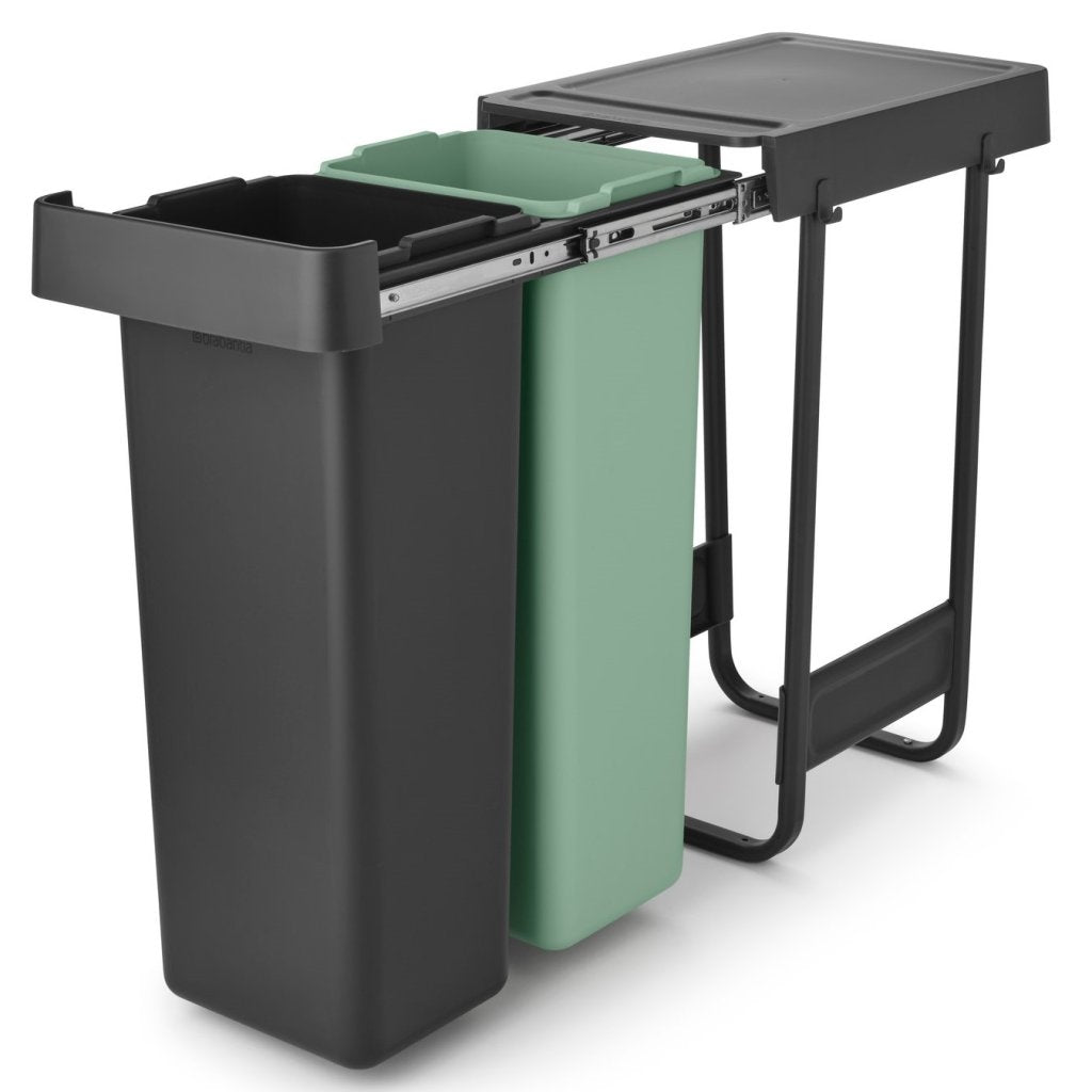 Brabantia Inbyggd avfallstunna SORT & GO 2x 30 l, mörkgrå / jadegrön, plast