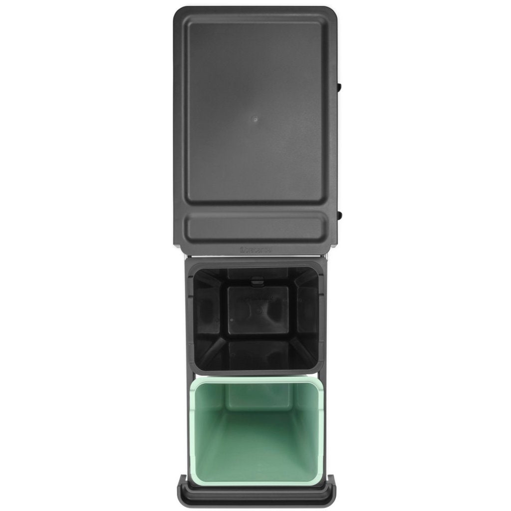 Brabantia Inbyggd avfallstunna SORT & GO 2x 30 l, mörkgrå / jadegrön, plast