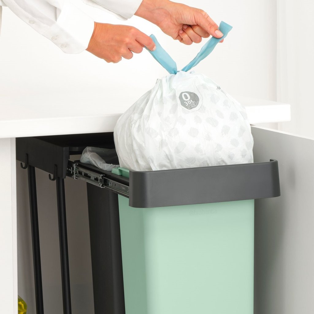 Brabantia Inbyggd avfallstunna SORT & GO 2x 30 l, mörkgrå / jadegrön, plast