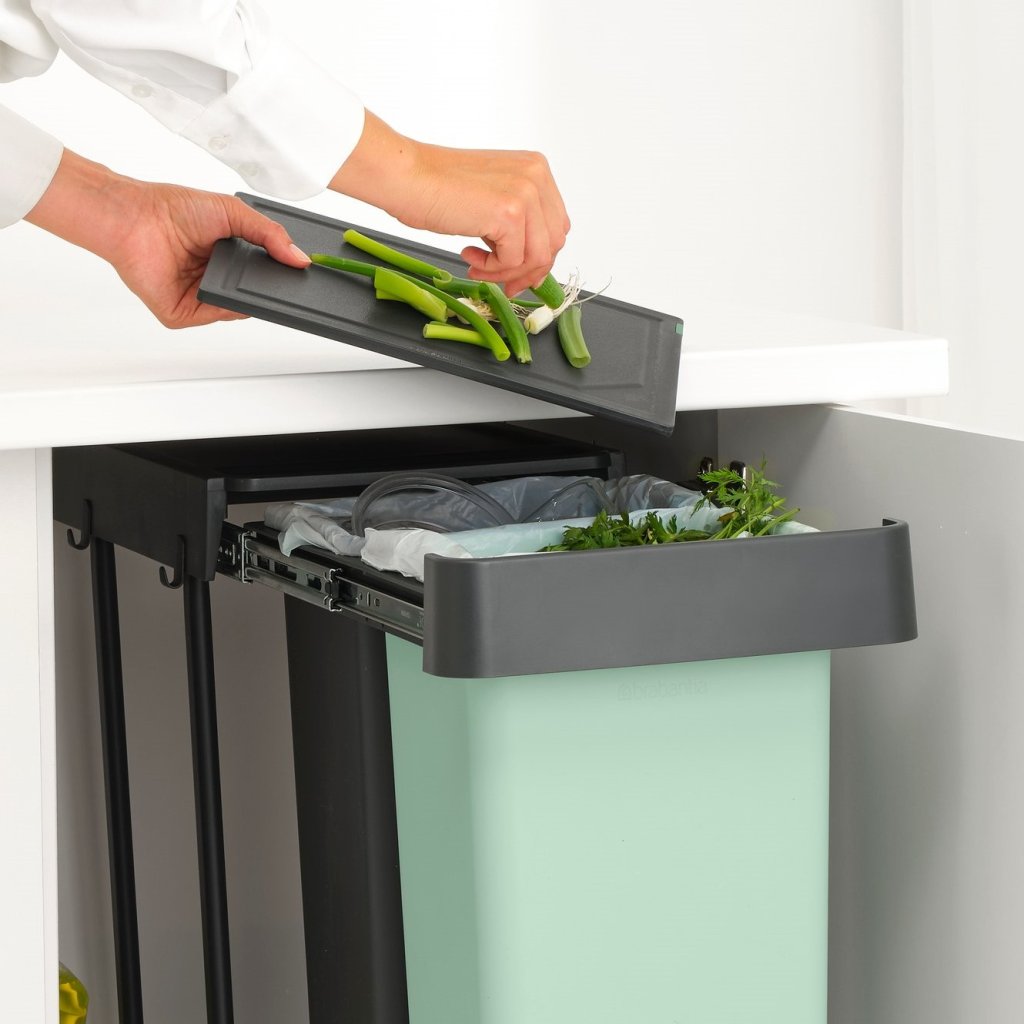 Brabantia Inbyggd avfallstunna SORT & GO 2x 30 l, mörkgrå / jadegrön, plast
