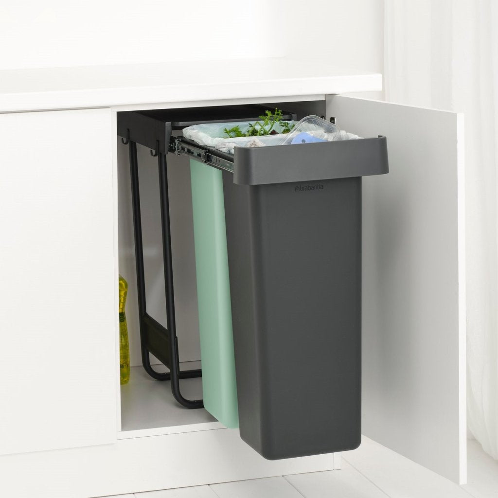 Brabantia Inbyggd avfallstunna SORT & GO 2x 30 l, mörkgrå / jadegrön, plast