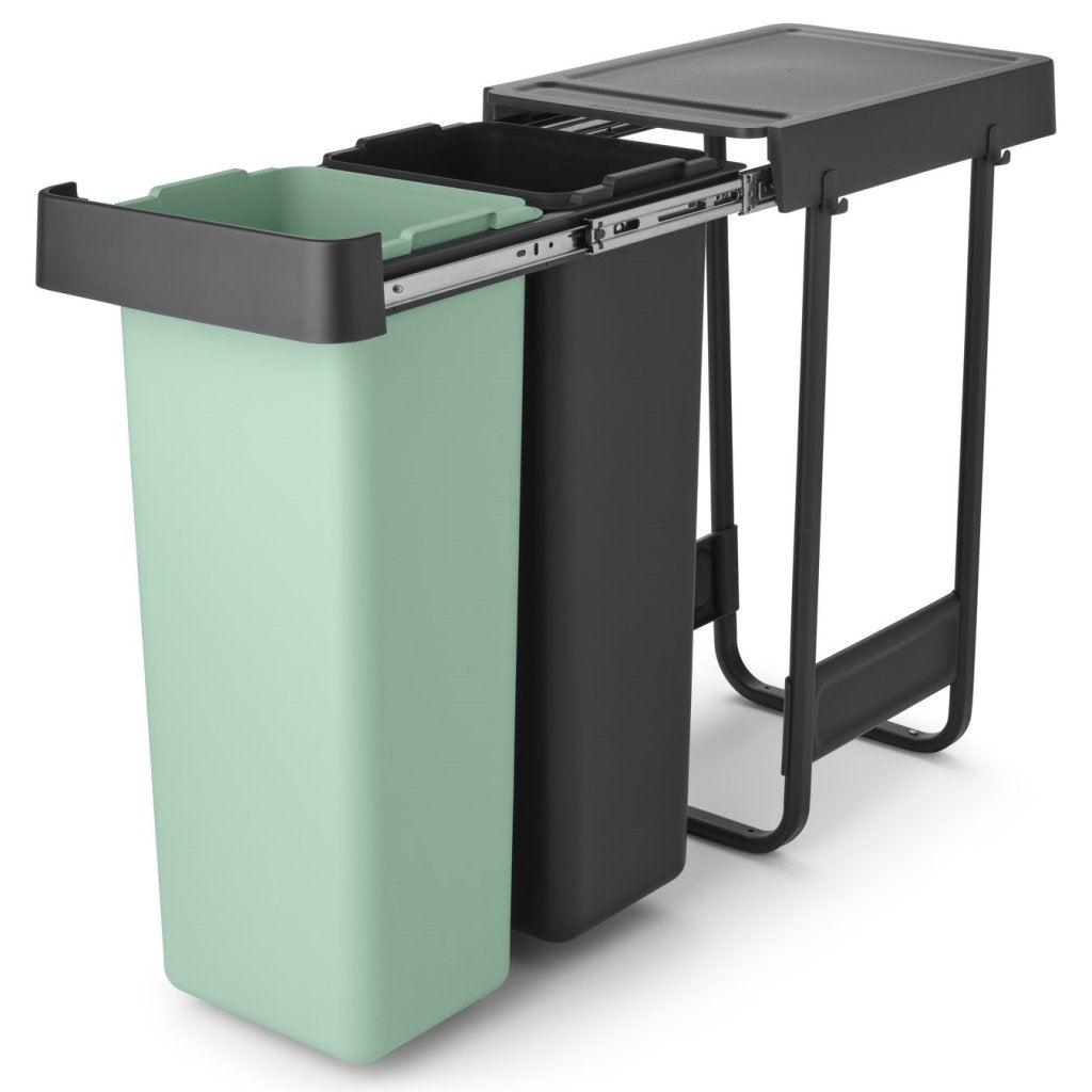 Brabantia Inbyggd avfallstunna SORT & GO 2x 30 l, mörkgrå / jadegrön, plast