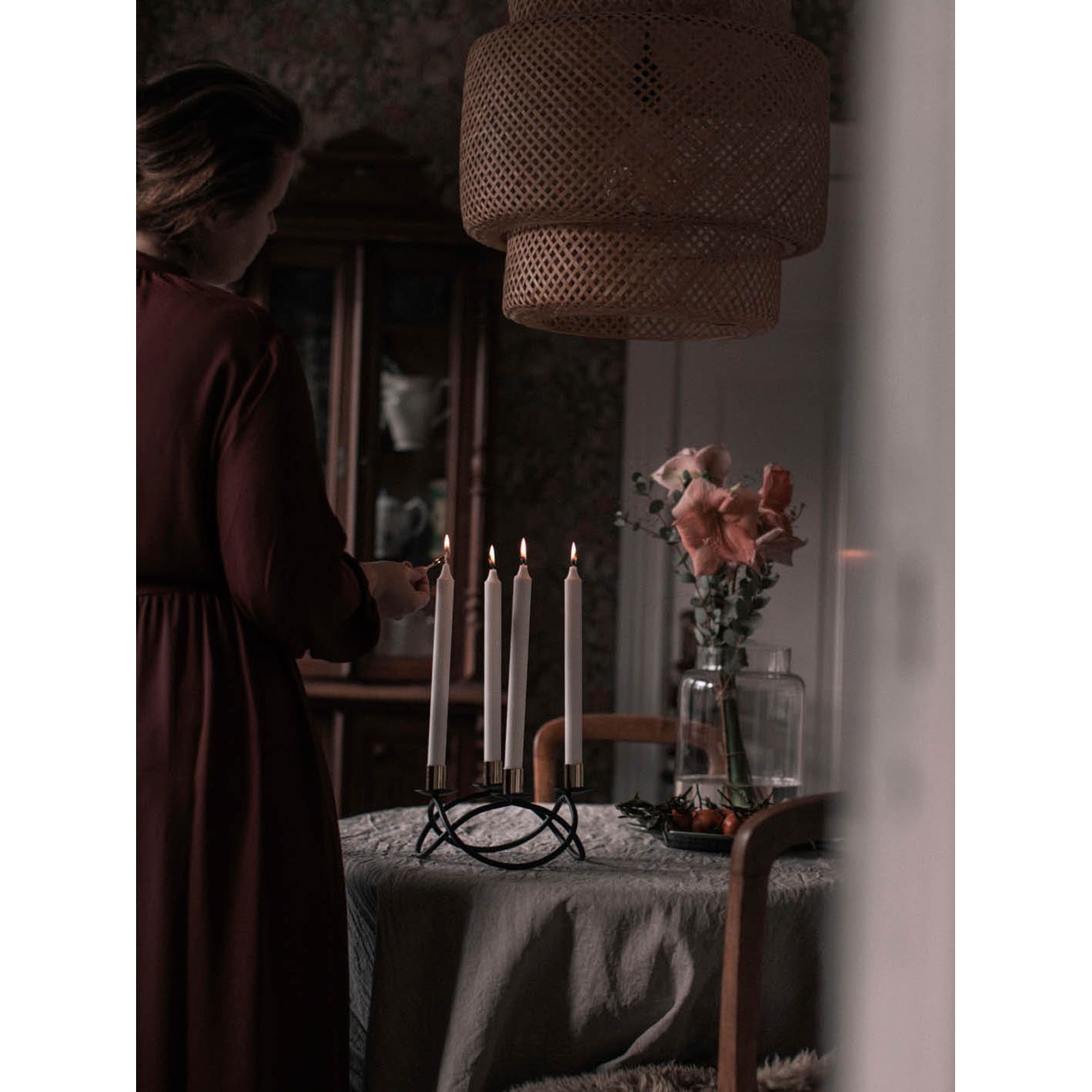 Dorre Asta Ljusstake svart smide rund 4 antikljus dia 23 cm