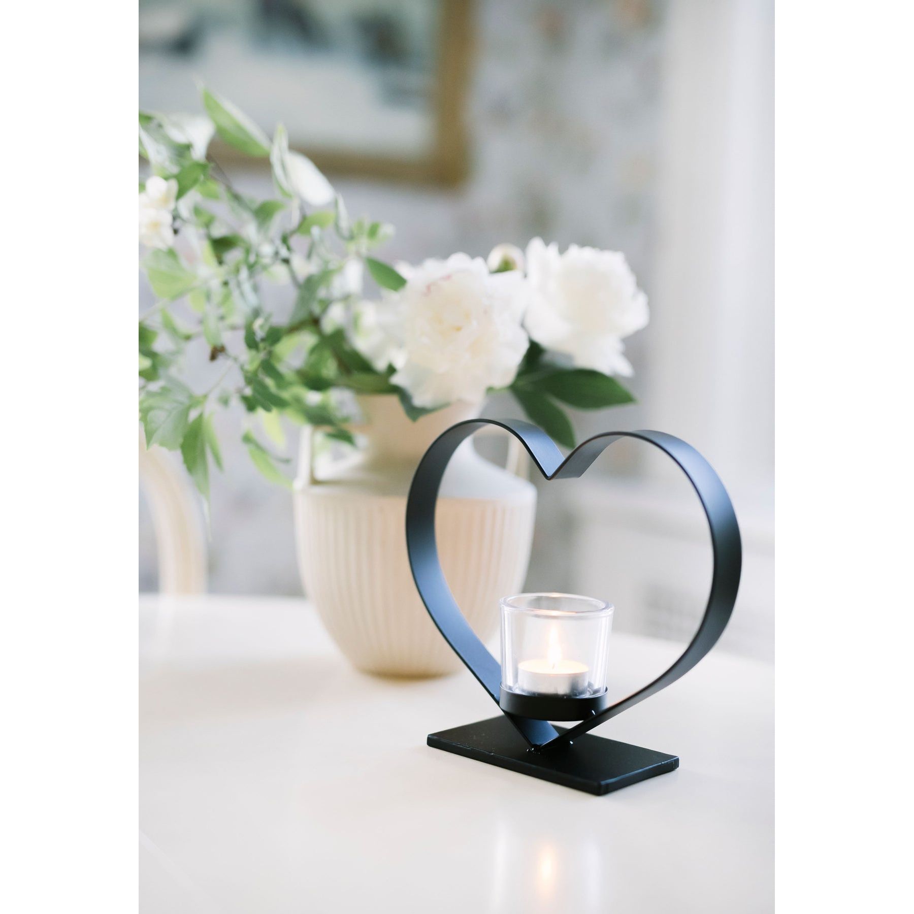 Dorre Heda Ljusstake svart smide hjärta glaskupa 21 cm