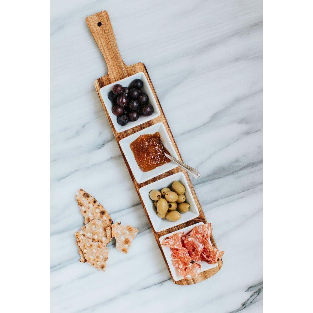 Dorre Selina Serveringsbricka + Skål 4 Delar Akacia-vitt Porslin
