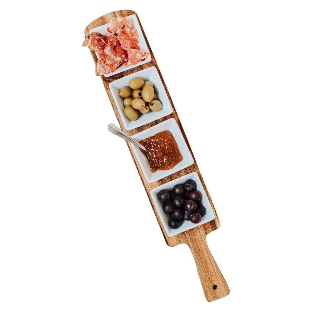 Dorre Selina Serveringsbricka + Skål 4 Delar Akacia-vitt Porslin