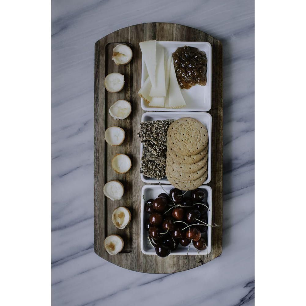 Dorre Selina Serveringsbricka + Skål Akacia-vitt Porslin 4 Delar