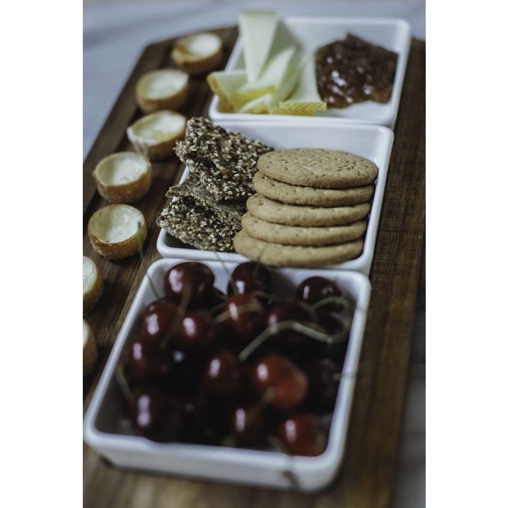 Dorre Selina Serveringsbricka + Skål Akacia-vitt Porslin 4 Delar