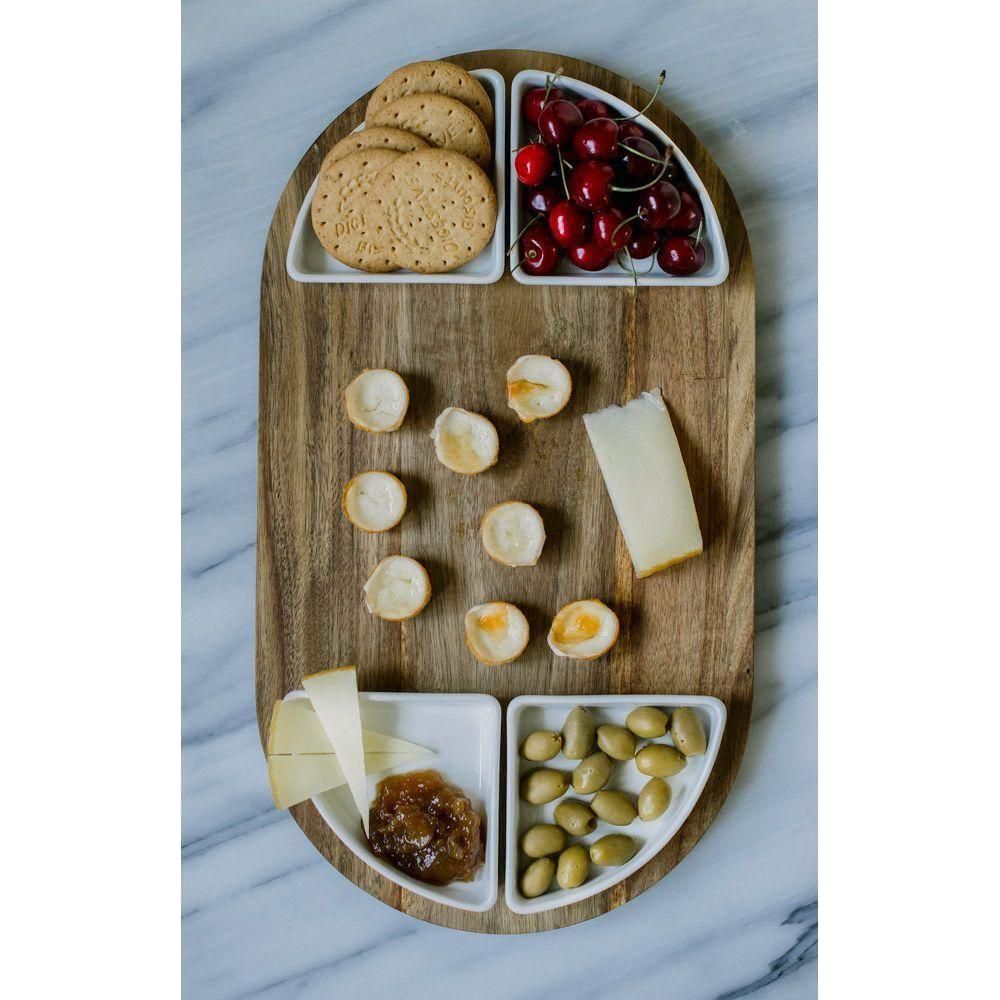 Dorre Sevyn Serveringsbricka + Skål 5 Delar Akacia-vitt Porslin
